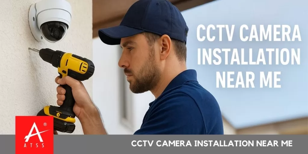 Technician performing CCTV camera installation near me for home and business security