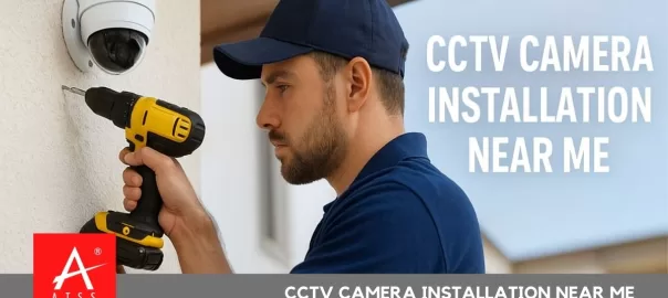 Technician performing CCTV camera installation near me for home and business security
