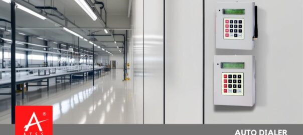 Landline auto dialer device with LCD display for automated voice calls and alerts.