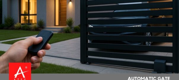 A modern automatic sliding gate system installed at a residential home in India.