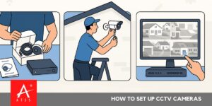 Installation of CCTV cameras DIY guide showing mounted bullet camera on a home wall. cctv cameras installation