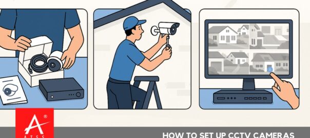 Installation of CCTV cameras DIY guide showing mounted bullet camera on a home wall. cctv cameras installation