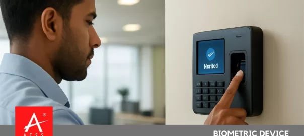 Employee using a bio metric device for attendance